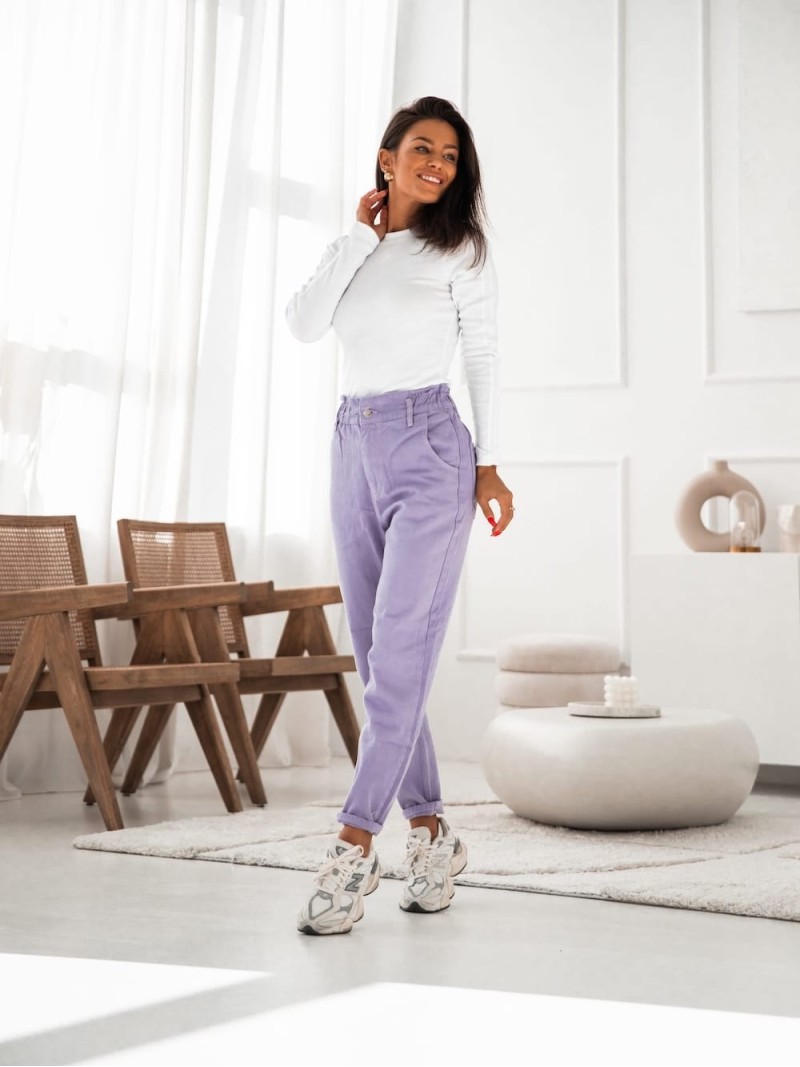 Denim pants with elastic waist, lilac 202001 - Online store - Boutique